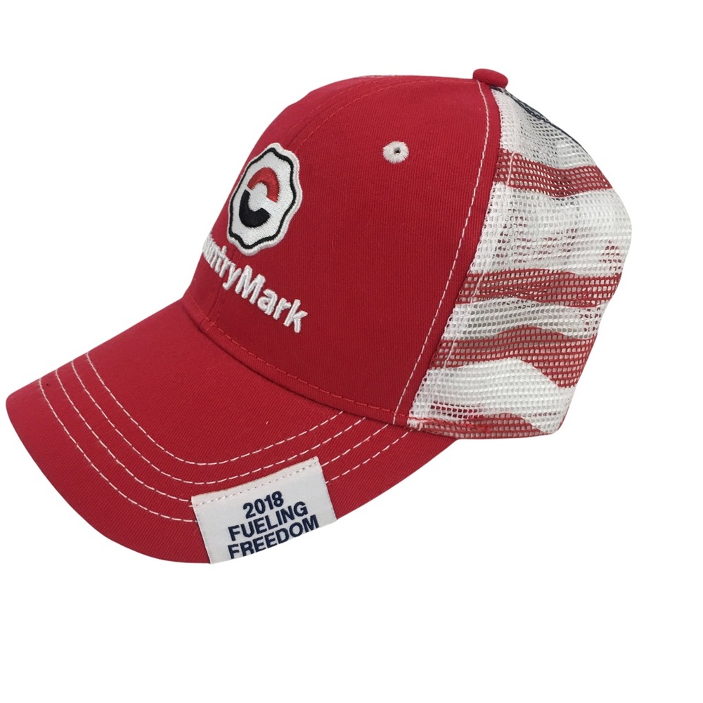 Country Mark Flag Logo Red White Blue Mesh Trucker Hat OS
